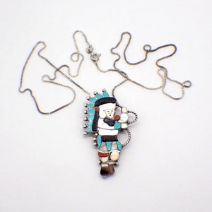 Zuni Chief Brooch Pendant Lavonne Lalio Sterling Silver Gems