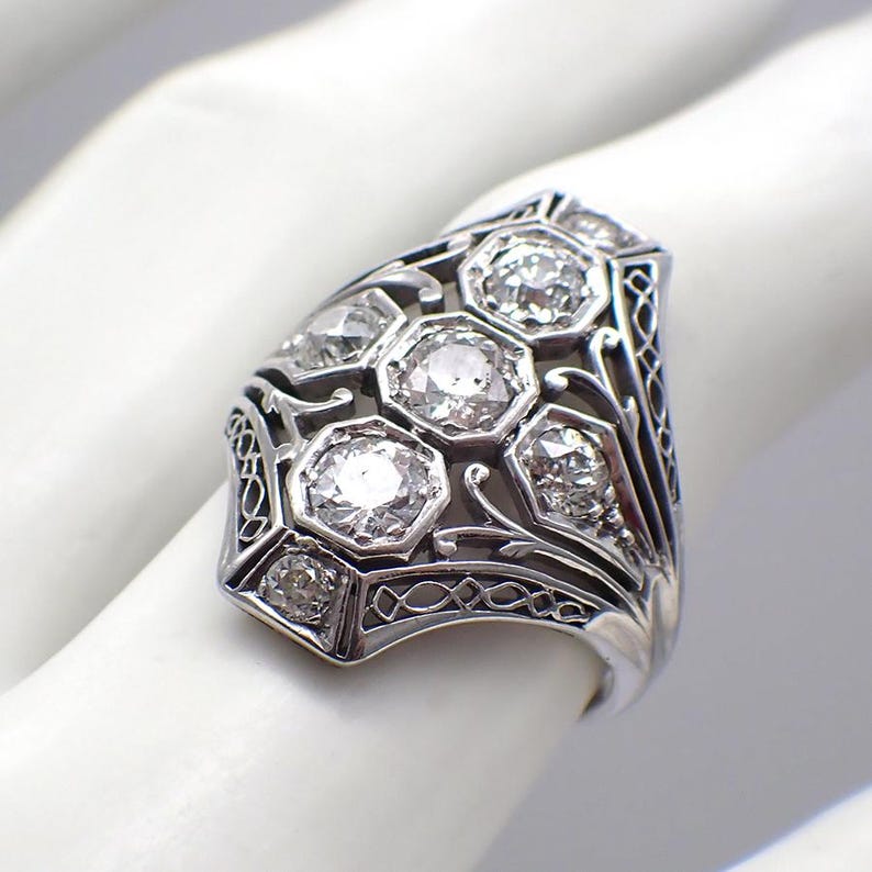 Long Dimond Rings Art Deco Long Diamond Ring 14K White Gold - Etsy