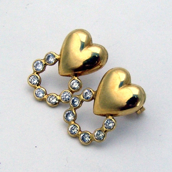 Heart Stud Earrings 18K Yellow Gold Diamond Imitations