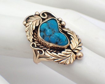 Navajo Blossom Ring 14K Yellow Gold Turquoise