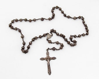 Filigree Bead Rosary Crucifix Cross Pendant 835 Silver