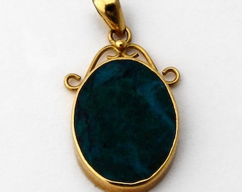 Oval Azurmalachite Pendant 18K Yellow Gold