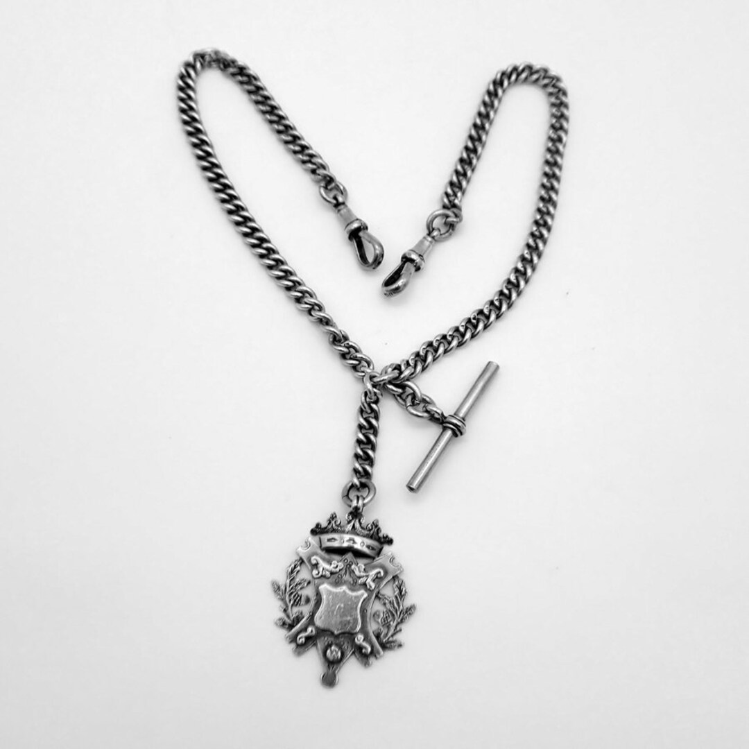 Pocket Watch Chain Coat of Arms Fob English Sterling Silver 1892 Etsy