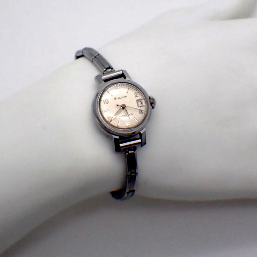 Vintage Bulova 90’s Ladies Round Silver Black tones Watch Working Two Tone Bulova - Etsy main image 4