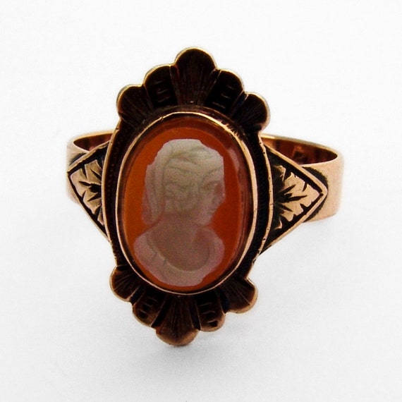 Antique Victorian Shell Cameo Ring 10 K Rose Gold - image 3