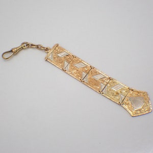 Ornate Panel Link Watch Fob Two Tone 14K Gold image 2