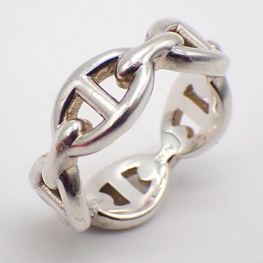 Hermes Chaine D Ancre Enchainee Ring Sterling Silver Boxed Hermes Chaine D Ancre Enchainee Ring Sterling Silver Boxed