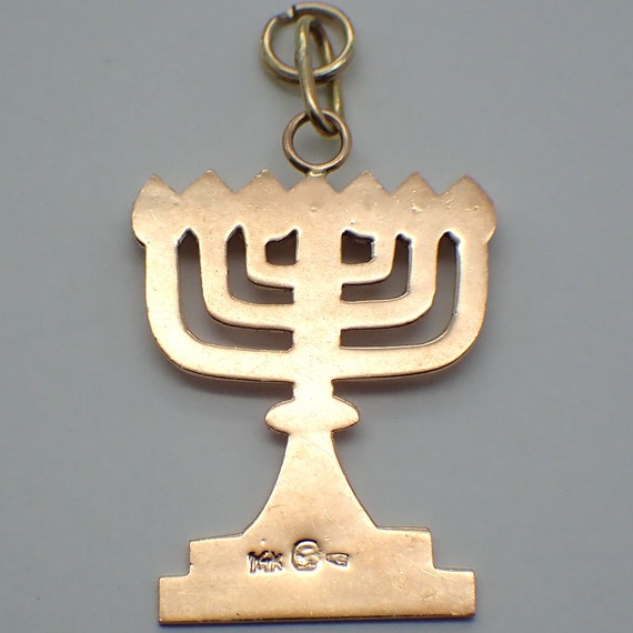 Judaica Menorah Charm Pendant 14K Rose Gold Synth… - image 2