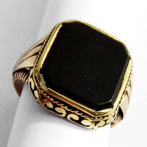 Onyx Signet Ring Austro Hungarian 14K Gold 1870 - Gem