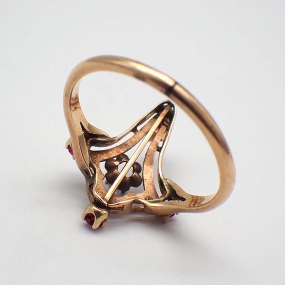 Antique Ring 14K Gold Diamond Ruby - image 3