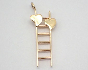 Hearts On Ladder Charm Pendant 14K Yellow Gold