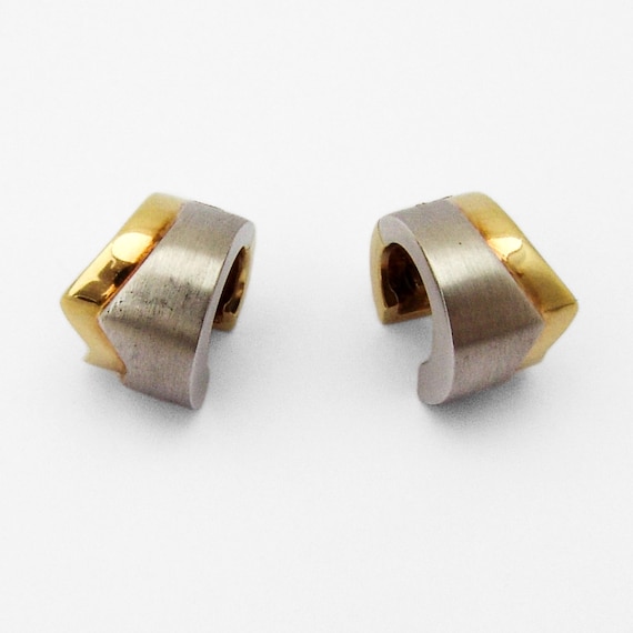 Two Tone Huggie Earrings 14K Gold - image 1
