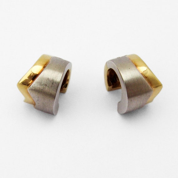 Two Tone Huggie Earrings 14K Gold - image 1