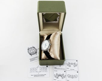 Judith Ripka Sterling Mother of Pearl Sub Dial Black Strap Watch
