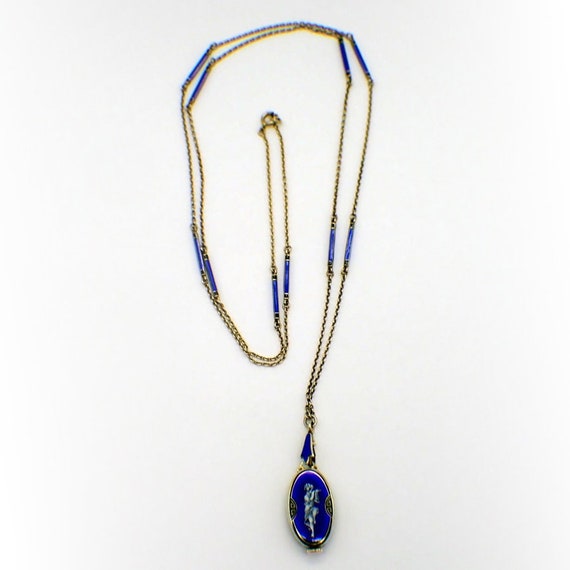 Cupid Pendant Watch Necklace Blue Enamel 935 Sterling Silver