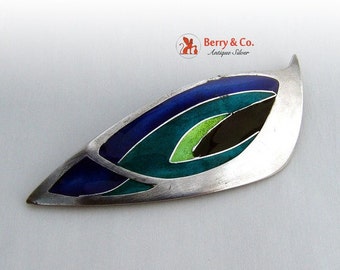 SaLe! sALe! Sterling and Multi Colored Enamel Peacock Feather Brooch