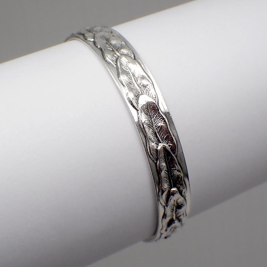 Leaf Design Bangle Bracelet Sterling Silver Kirk and Son - Etsy