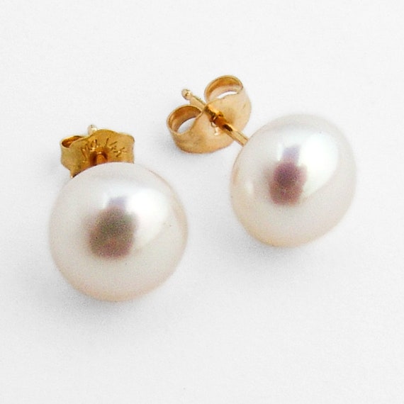 Cultured Pearl Stud Earrings 14K Gold - image 1