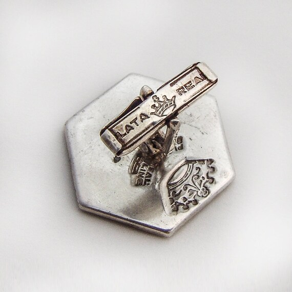 Gilt Mayan Calendar Hexagonal Cufflinks Sterling … - image 3