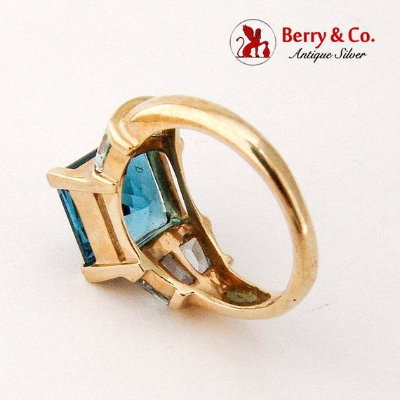 Square London Blue Topaz Ring 14 K Gold Topaz Acc… - image 3