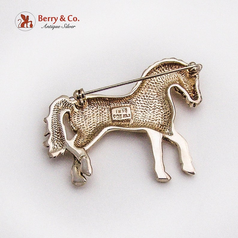 Cast Figural Horse Brooch Metales Casados Sterling Silver Mexico