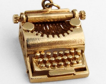 Typewriter Pendant Charm 14K Gold