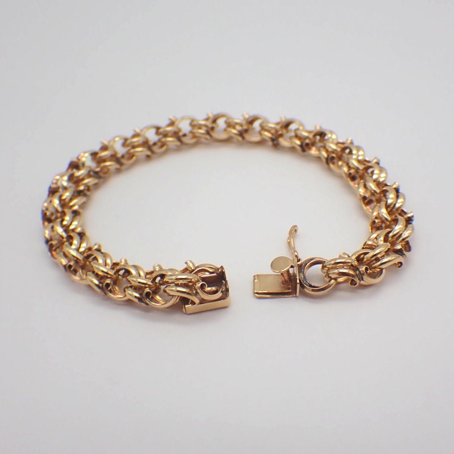 【通販 人気】 Double Link Etsy - Gold 14K Bracelet Chain アクセサリー