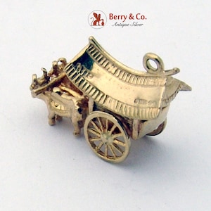 Vintage English Ox Cart Charm 9K Gold 1940