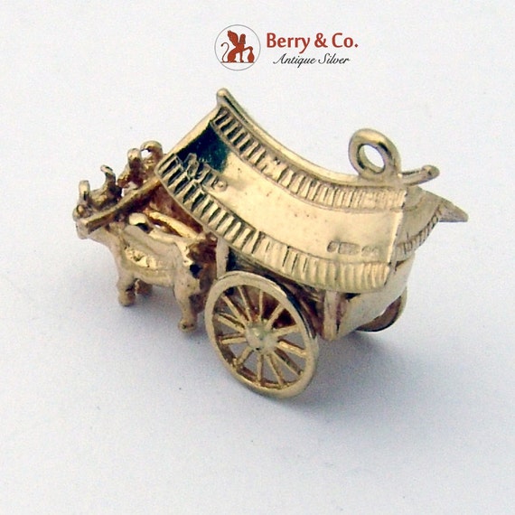 Vintage English Ox Cart Charm 9K Gold 1940 - image 1