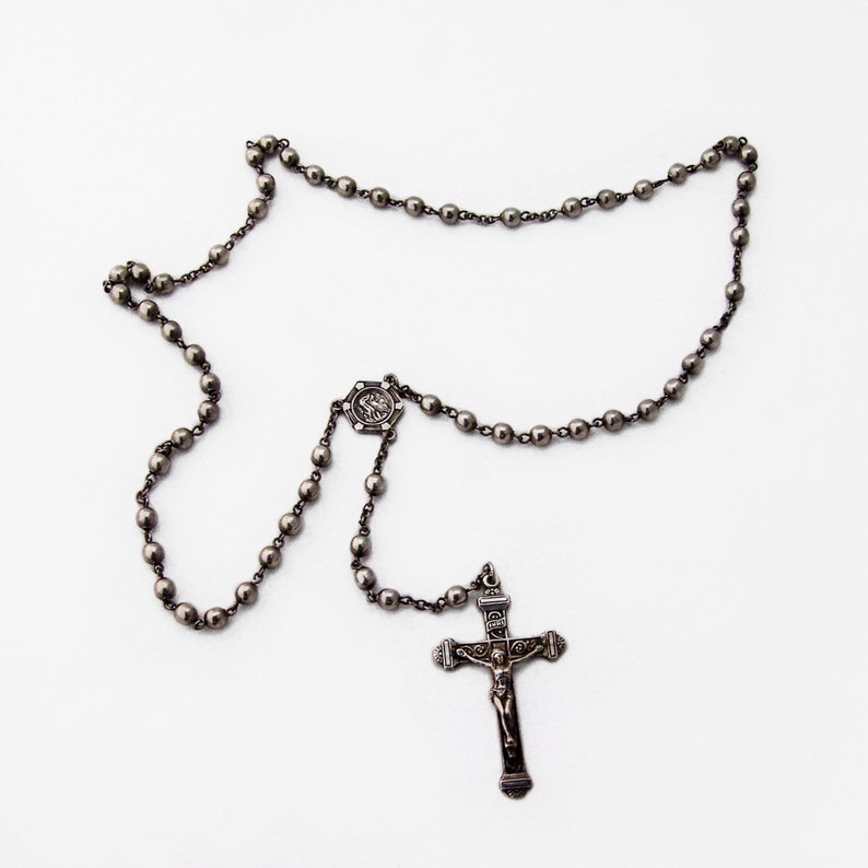 Crucifix Cross Rosary Necklace Sterling Silver