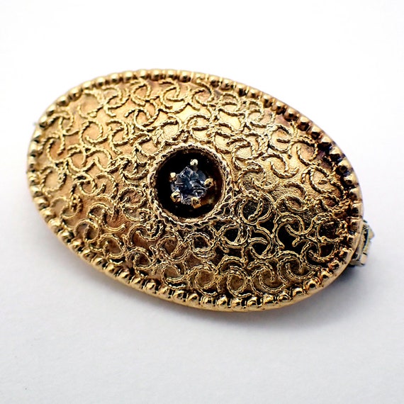 Antique Oval Pin Brooches 14K Yellow Gold Texture… - image 3
