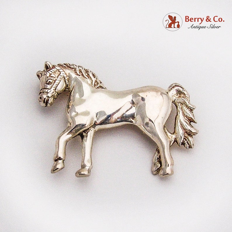 Cast Figural Horse Brooch Metales Casados Sterling Silver Mexico