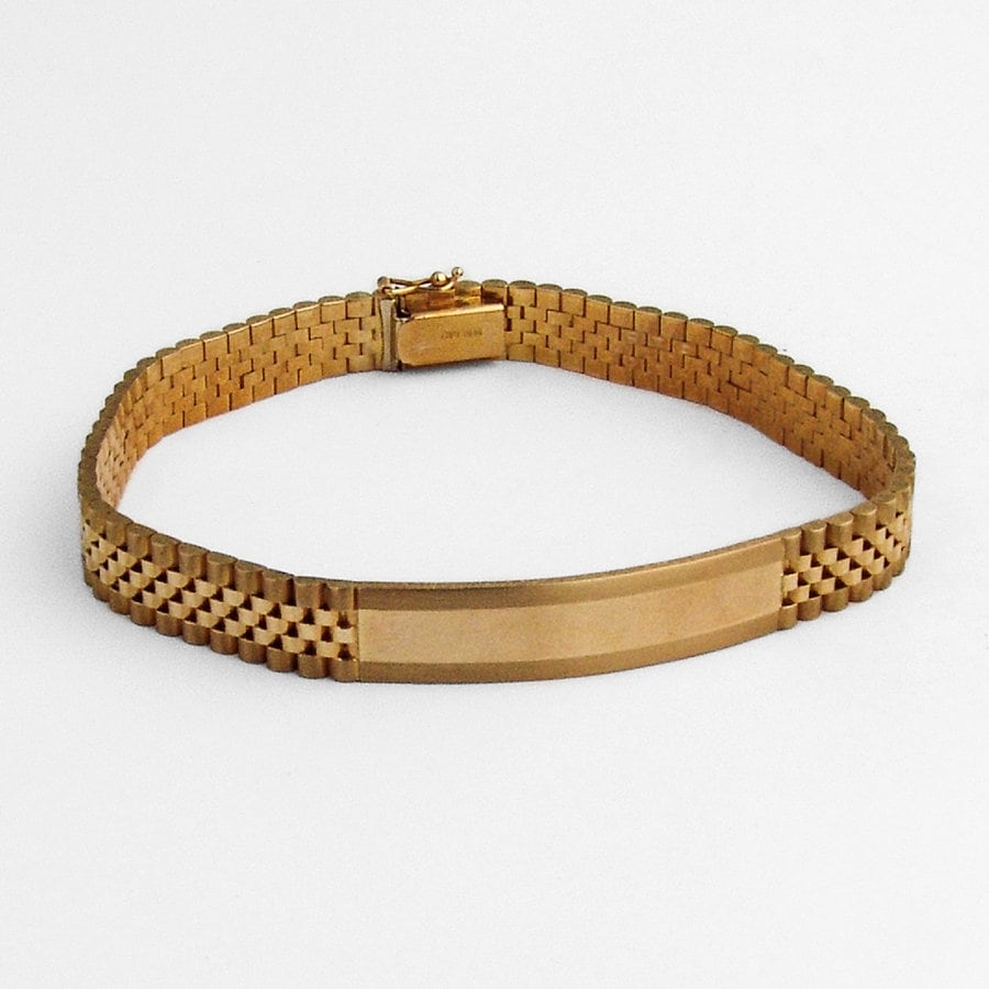 日本未入荷☆KING ICE☆14K Gold Italian Leather Bracelet Mens ID Oyster Bracelet 14K Gold Italy - Etsy