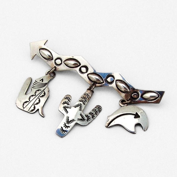 Navajo Arrow Brooch Figural Charms Sterling Silver