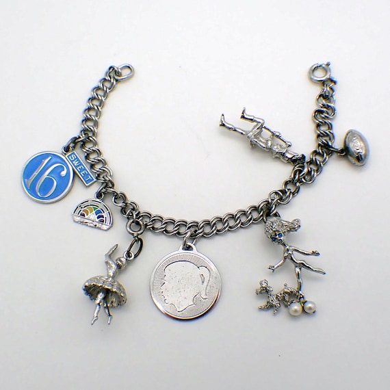 Figural Youth Charm Bracelet 7 Pcs Sterling Silver