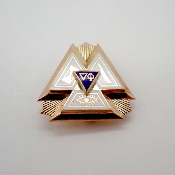Phi Delta Fraternity Triangular Pin 10K Gold Enam… - image 1