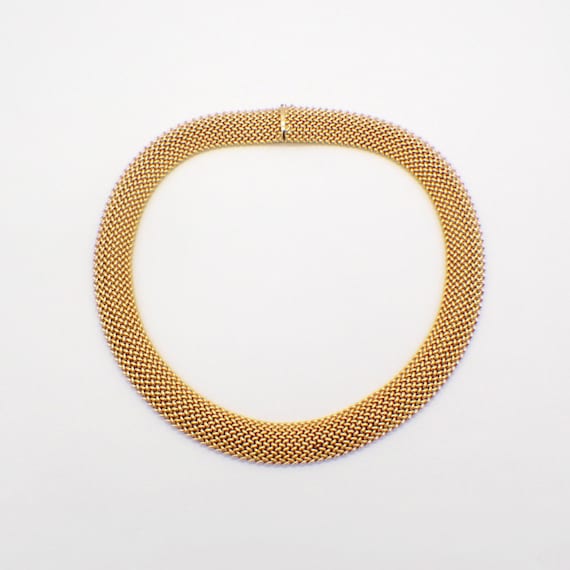 Wide Mesh Chain Necklace 18K Yellow Gold Italy - image 1