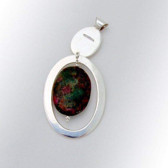 Double Oval Pendant Ruby Zoisite Sterling Silver … - image 2