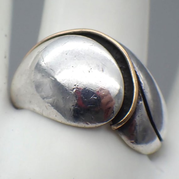 Modernist Statement Ring Sterling Silver 14K Gold - image 1