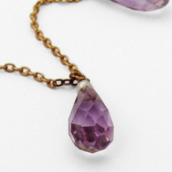 Amethyst Briolette Chain Necklace 14K Yellow Gold… - image 2