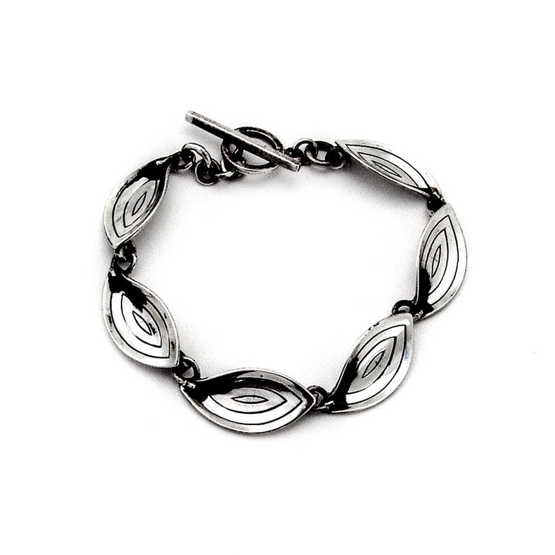 Aarre Krogh Foliate Link Bracelet Toggle Clasp Sterling Silver Denmark