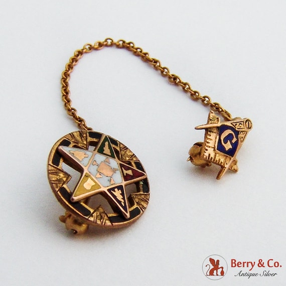 Masonic Eastern Star Pin Badge 10K Gold Enamel