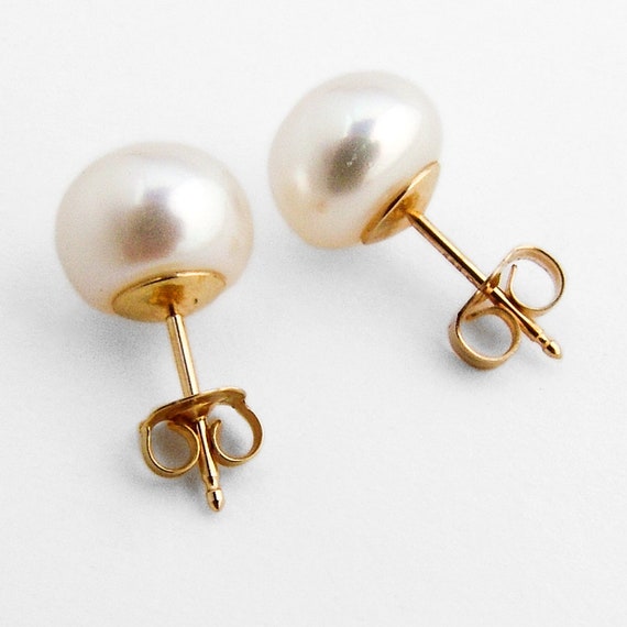 Cultured Pearl Stud Earrings 14K Gold - image 2