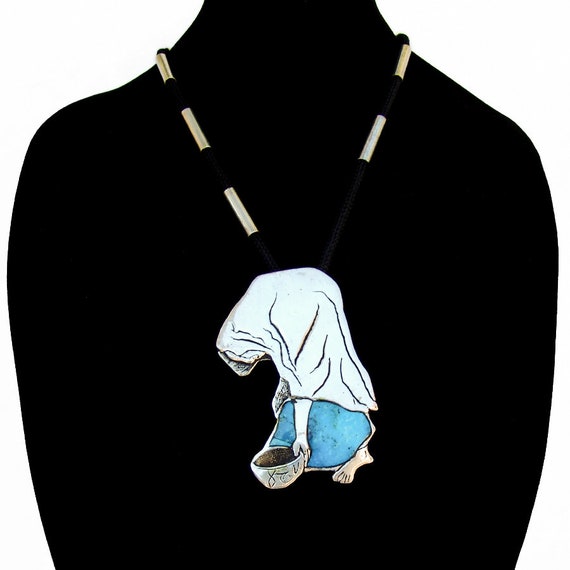 Gorman Image Turquoise Pendant Necklace Sterling S