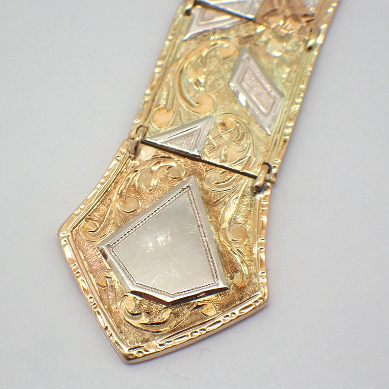 Ornate Panel Link Watch Fob Two Tone 14K Gold image 4