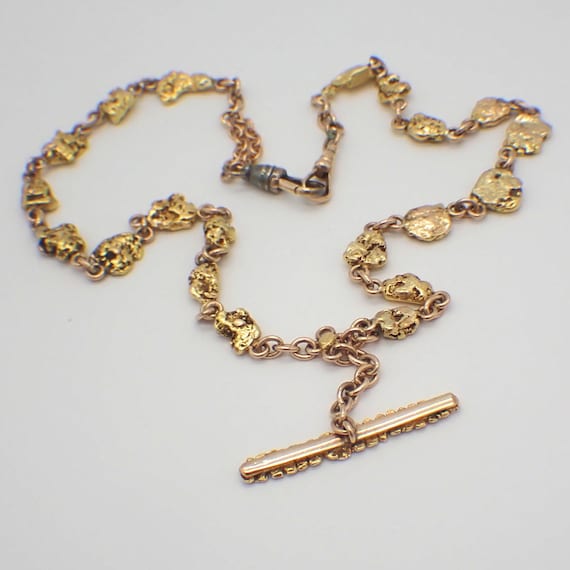 Antique Gold Nugget Link Watch Chain 16K Gold - image 2