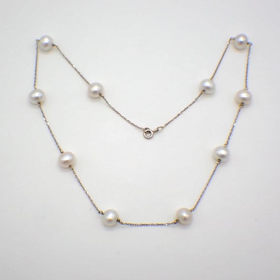 Pearl Station Necklace 18K White Gold - image 1