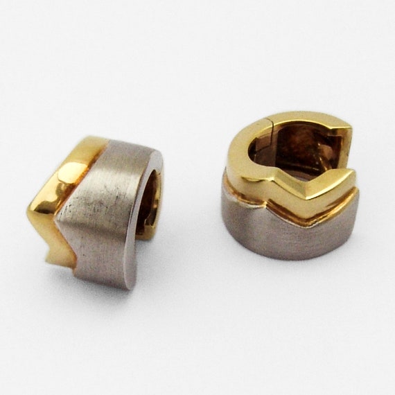 Two Tone Huggie Earrings 14K Gold - image 2