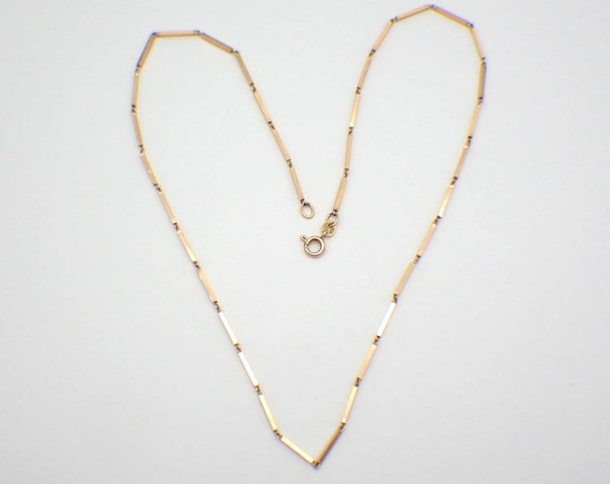Bar Link Chain Necklace 14K Gold Italy Etsy