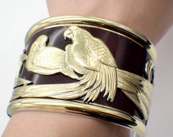 La Nouvelle Bague Enamel Parrot Cuff Bracelet 18K Gold Sterling Silver